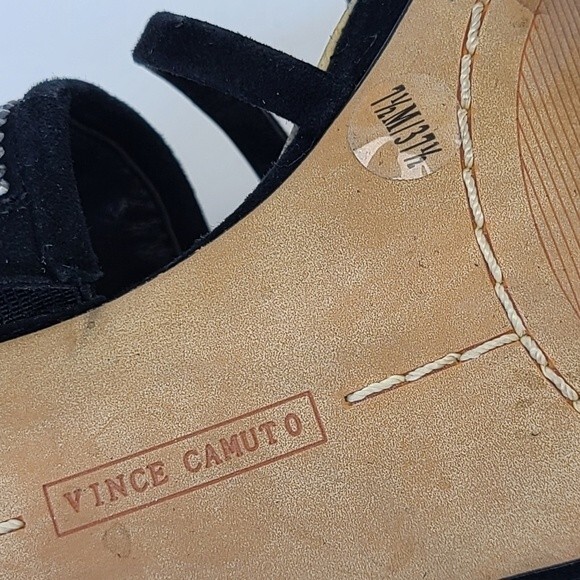 Vince Camuto Embellished Black Suede Caged Strappy Heels 7.5 - Picture 14 of 15